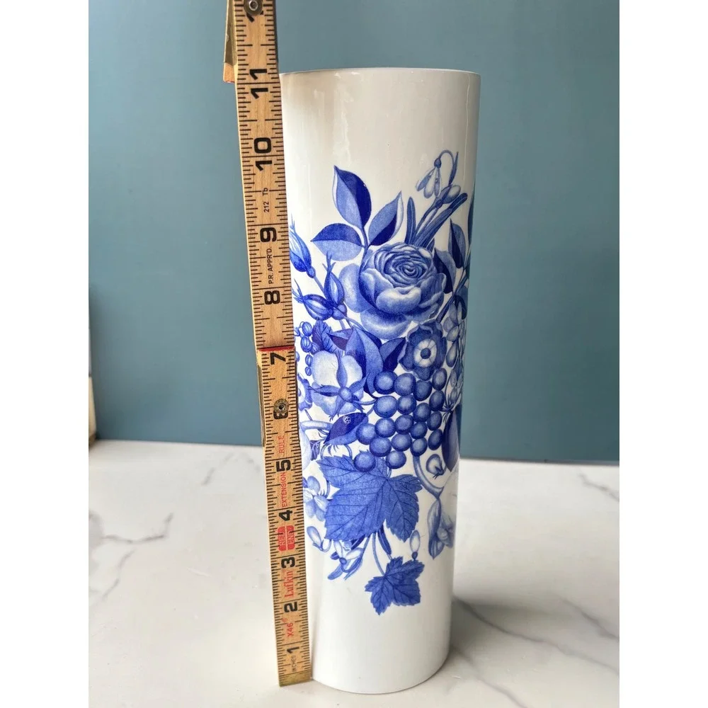 Portmeirion Harvest Blue Spaghetti Jar Vase 1995 Made in England 11in